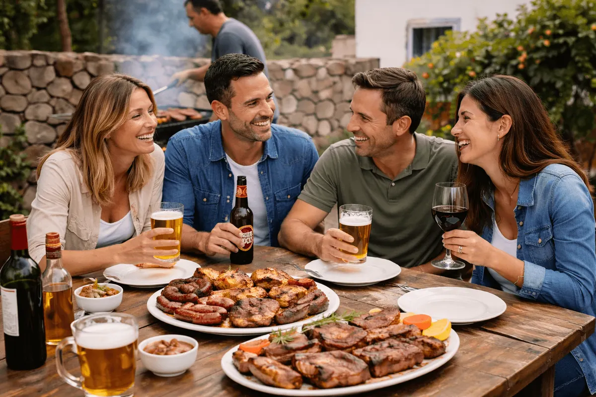 Evento de churrasco premium ao ar livre em Lisboa com mestre churrasqueiro e carnes no fogo